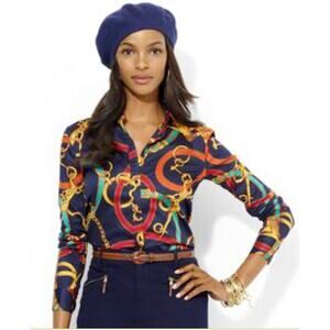 Lauren Ralph Lauren Women's Equestrian Button Front Long Sleeve Shirt Size Small
